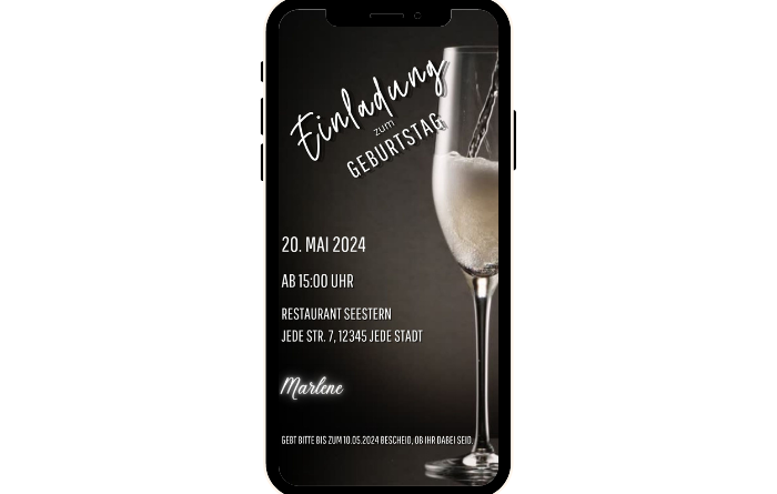 Digitale Einladung Champagner Party