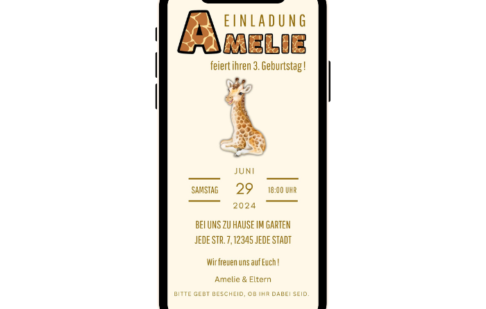 Digitale Einladung Kindergeburtstag Giraffe