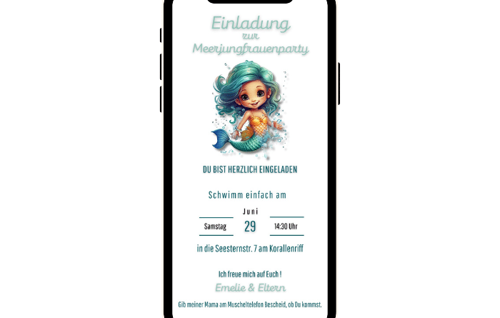 eCard Einladung Kindergeburtstag Meerjungfrau