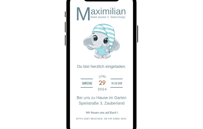 Digitale Einladung Kindergeburtstag Elefant