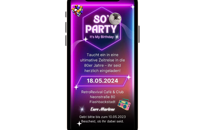eCard Geburtstag Mottoparty 80er Jahre