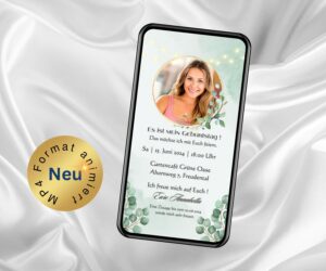 eCard Geburtstag salbeigrün Eukalyptus