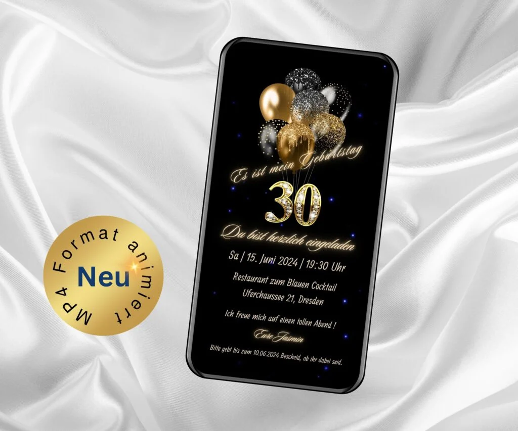 eCard Geburtstagseinladung Goldene Luftballons