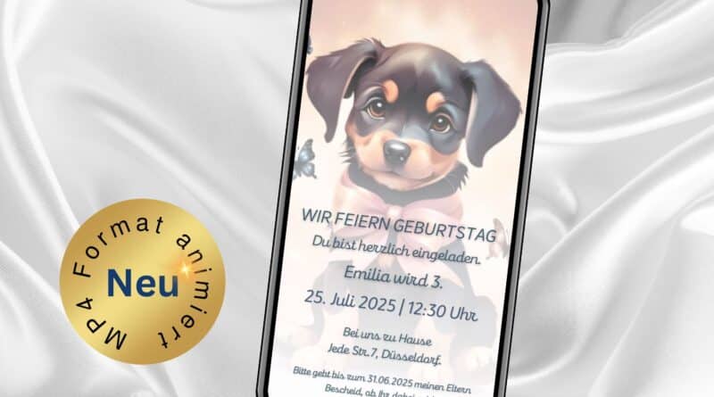 Digitale Einladung Kindergeburtstag Hundewelpe